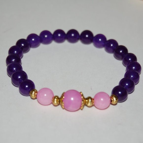 Purple Stone Bracelet,Purple and Pink Bracelet,8mm Beads,Purple Beads Bracelet - Picture 3 of 3